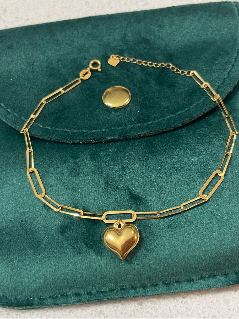 Dainty 18K Gold Bracelet • AU750 Real Gold Everyday Bracelet - Paperclip Heart